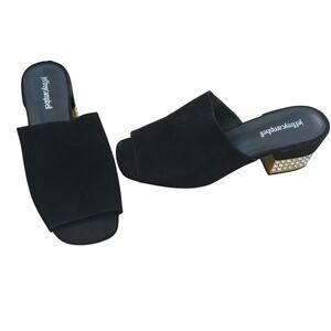 Jeffrey Campbell Teseida Black Suede Leather Block Heel Mule sz 9 Rhinestone Gem